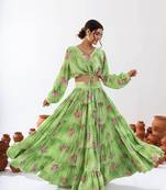 light green crepe printed Lehenga set