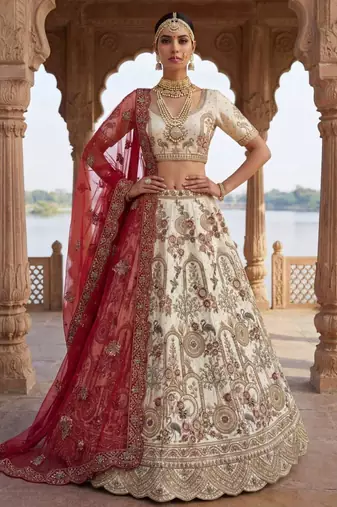 off white silk blend embroidered Lehenga set
