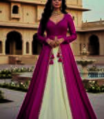 Rani pink and Ivory Long Anarkali Lehenga