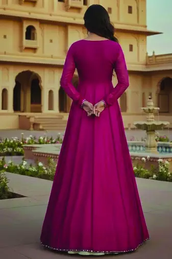 Rani pink and Ivory Long Anarkali Lehenga