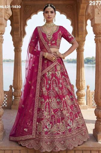 rani pink silk blend embroidered Lehenga set