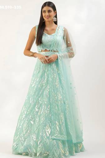 aqua blue net embroidered Lehenga set
