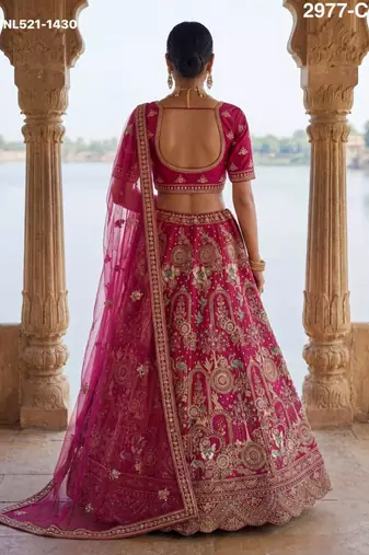rani pink silk blend embroidered Lehenga set