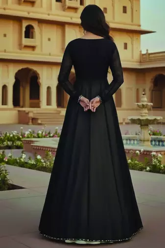 Black and Ivory Long Anarkali Lehenga