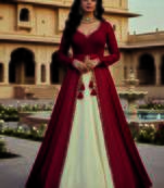 Red and Ivory Long Anarkali Lehenga