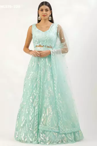 aqua blue net embroidered Lehenga set