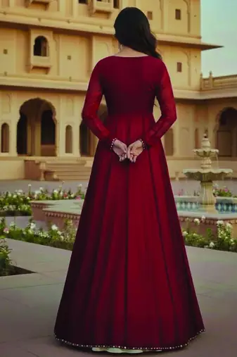 Red and Ivory Long Anarkali Lehenga