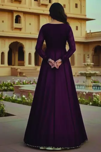 Dark plum and Ivory Long Anarkali Lehenga