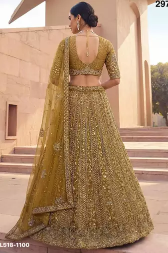 mustard net embroidered Lehenga set