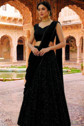 Black sequin Lehenga with choli and Dupatta
