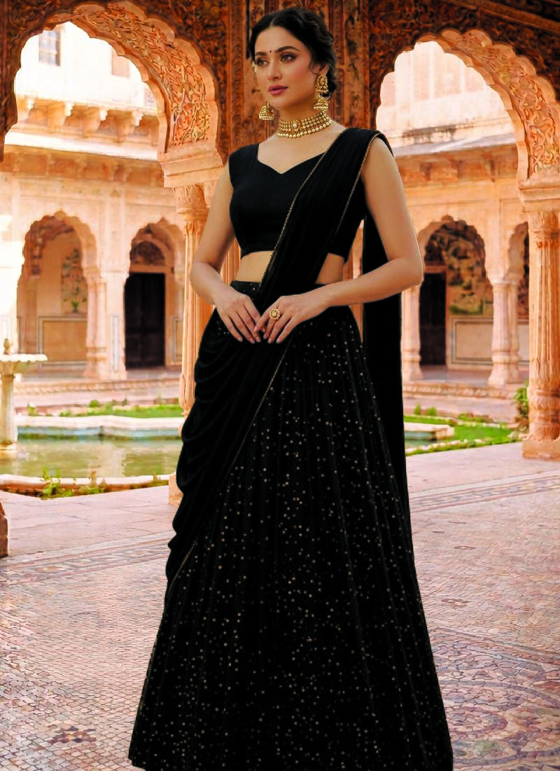 Black sequin Lehenga with choli and Dupatta