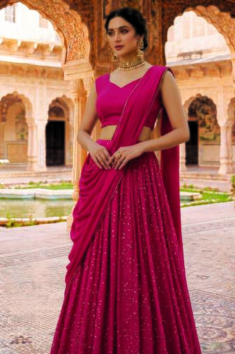 Rani pink sequin Lehenga with choli and Dupatta