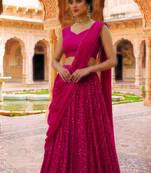 Rani pink sequin Lehenga with choli and Dupatta