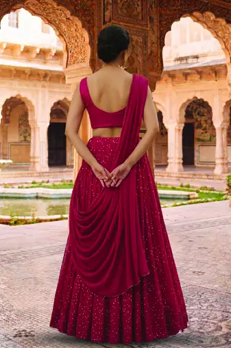 Rani pink sequin Lehenga with choli and Dupatta