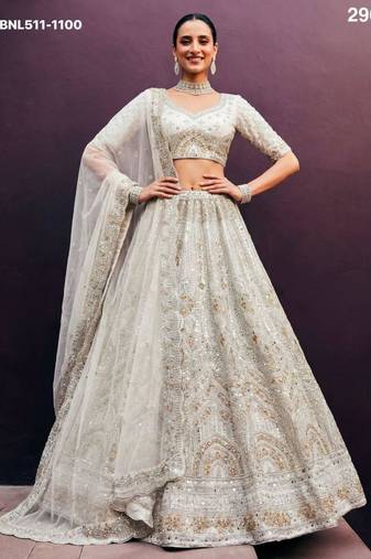 off white net embroidered Lehenga set