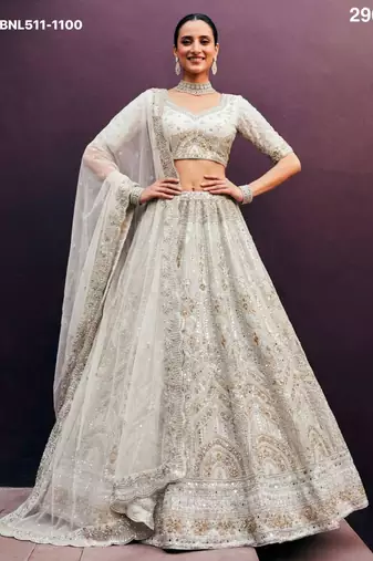 off white net embroidered Lehenga set
