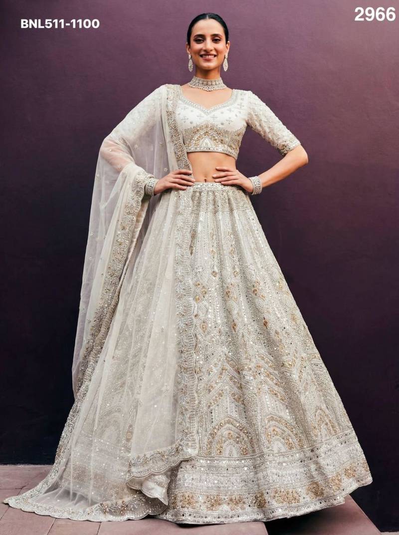 off white net embroidered Lehenga set
