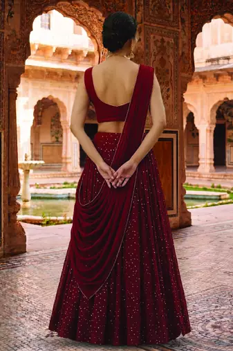 Dark red sequin Lehenga with choli and Dupatta
