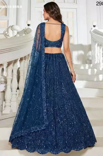 teal blue net embroidered Lehenga set