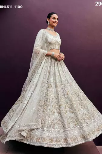 off white net embroidered Lehenga set