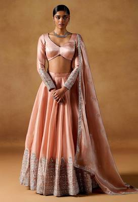 dusty coral sequins zari embroidered jimmy choo wedding lehenga choli 1