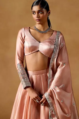 dusty coral sequins zari embroidered lehenga set choli
