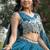 teal blue silk blend plain Lehenga set