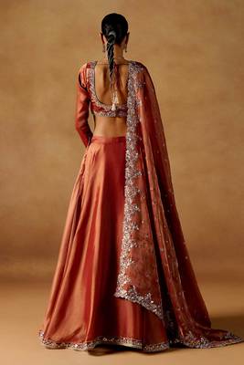 rust sequins zari embroidered jimmy choo designer semi stitched lehenga choli 4