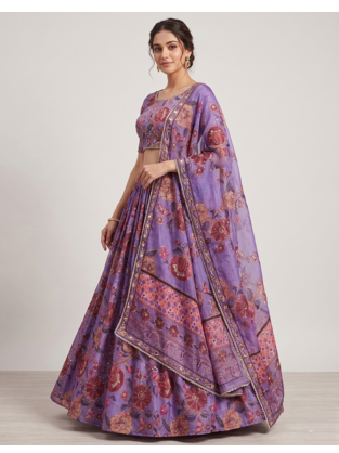 Purple Taby Silk Hand Embroidered Lehenga Set 1