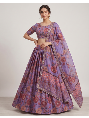 Purple Taby Silk Hand Embroidered Lehenga Set 2