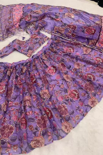 Purple Taby Silk Hand Embroidered Lehenga Set
