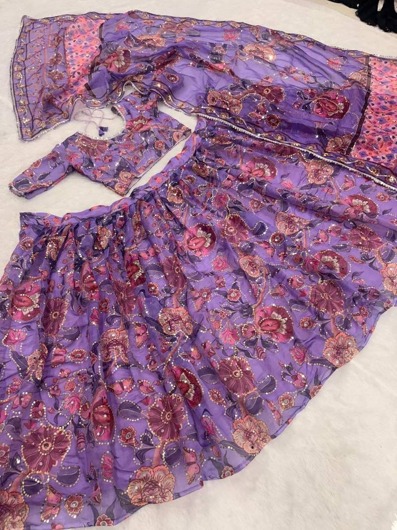 Purple Taby Silk Hand Embroidered Lehenga Set
