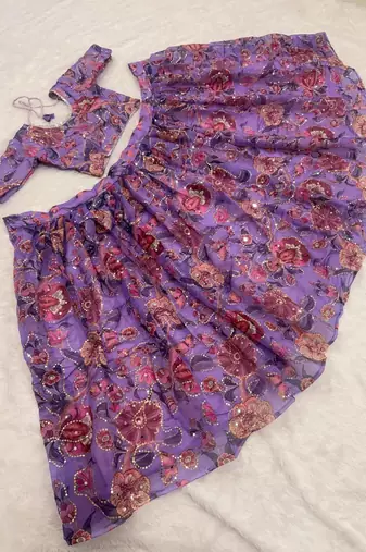 Purple Taby Silk Hand Embroidered Lehenga Set