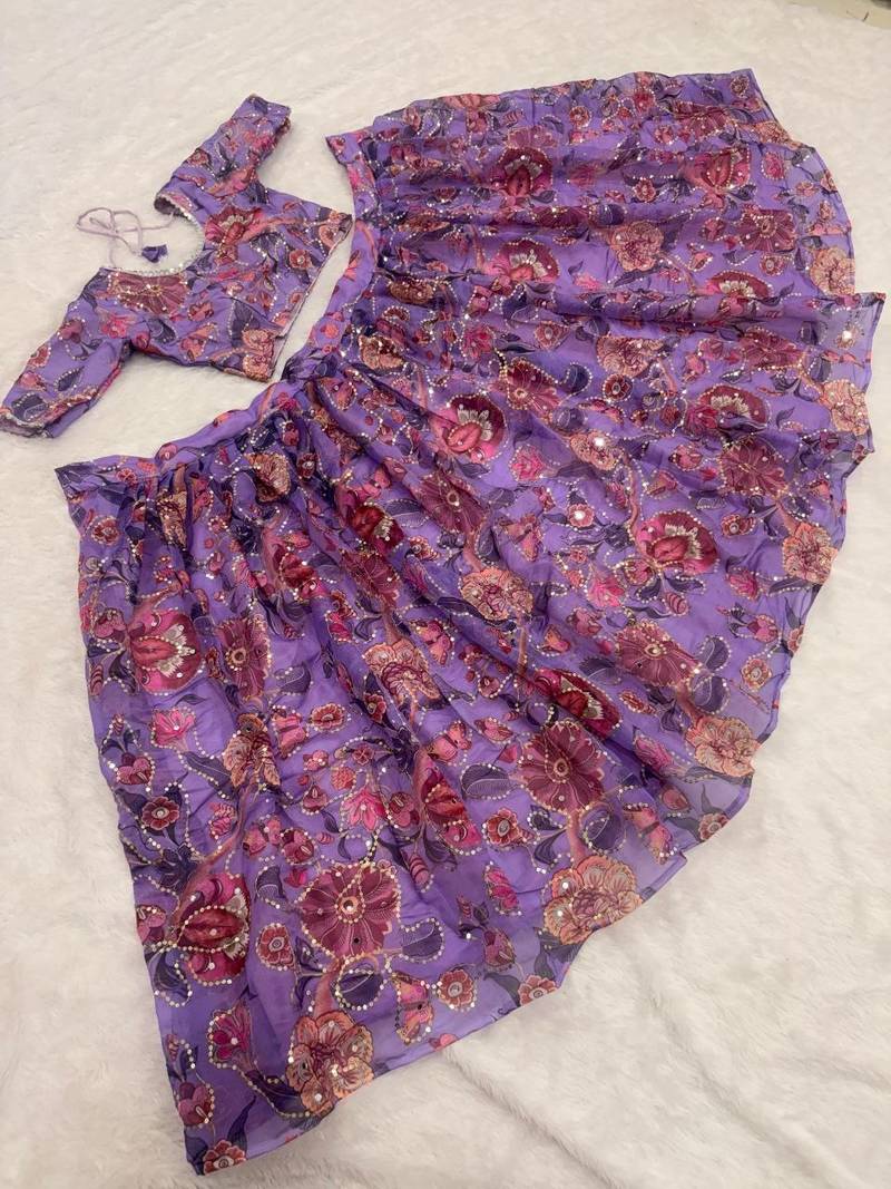 Purple Taby Silk Hand Embroidered Lehenga Set