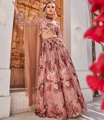 Mauve Printed Chiffon Lehenga Set