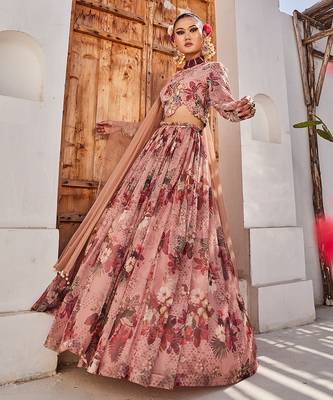 Mauve Printed Chiffon Lehenga Set 2