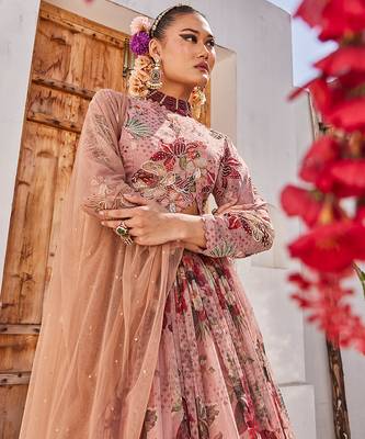 Mauve Printed Chiffon Lehenga Set 3