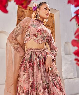 Mauve Printed Chiffon Lehenga Set 4
