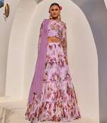 Lilac Printed Net Lehenga Set