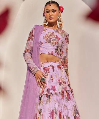 Lilac Printed Net Lehenga Set 2