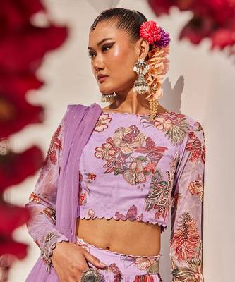 Lilac Printed Net Lehenga Set 3