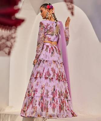 Lilac Printed Net Lehenga Set 4