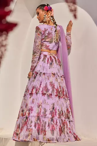 Lilac Printed Net Lehenga Set
