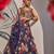Navy Blue Printed Raw Silk Lehenga Set