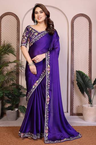 New trendy party wear soft sattin chiffon saree