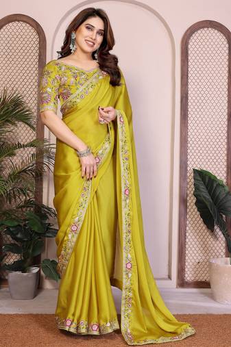  party wear soft sattin chiffon saree