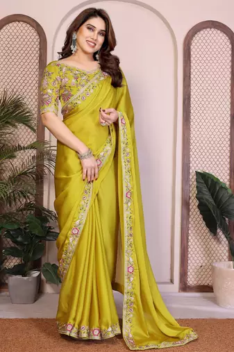  party wear soft sattin chiffon saree