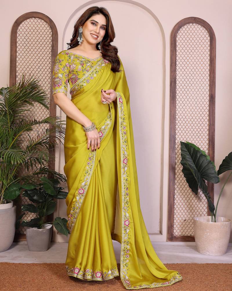 New trendy party wear soft sattin chiffon saree