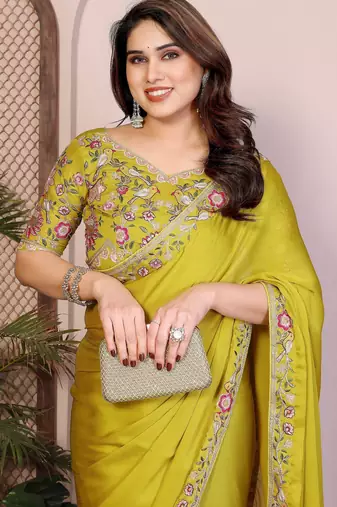 party wear soft sattin chiffon saree