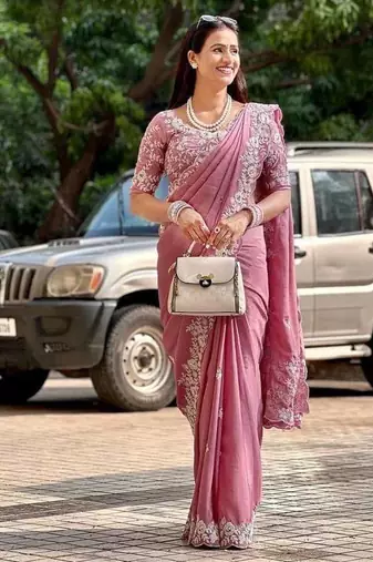  womens embroidered work saree